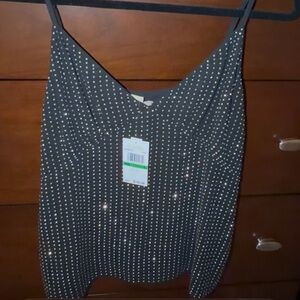 Michael Kors Rhinestone Georgette Camisole Tank Top- Large - NWT 🖤💎